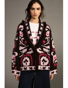 Fantasia-jacquardvest met franjes en lange mouwen Dixie - Bordeaux