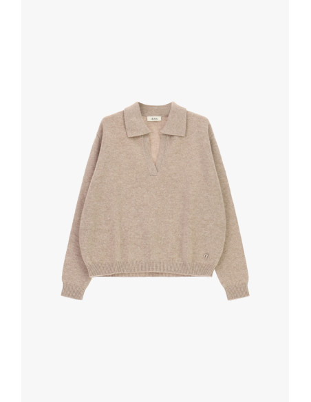 Ronde-hals trui met kraag en V-hals Dixie - Beige