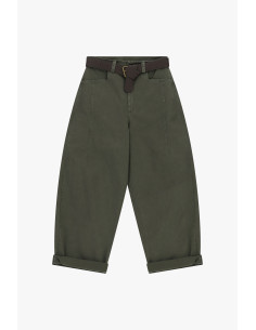 Chino-fit broek met gevlochten riem en omslag Dixie - Legergroen