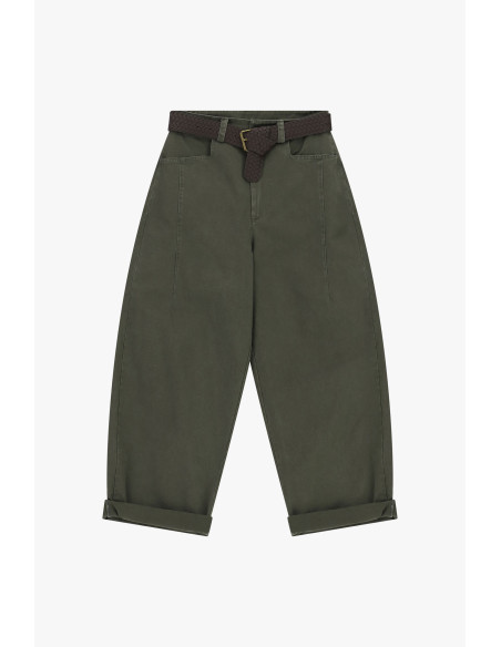 Chino-fit broek met gevlochten riem en omslag Dixie - Legergroen