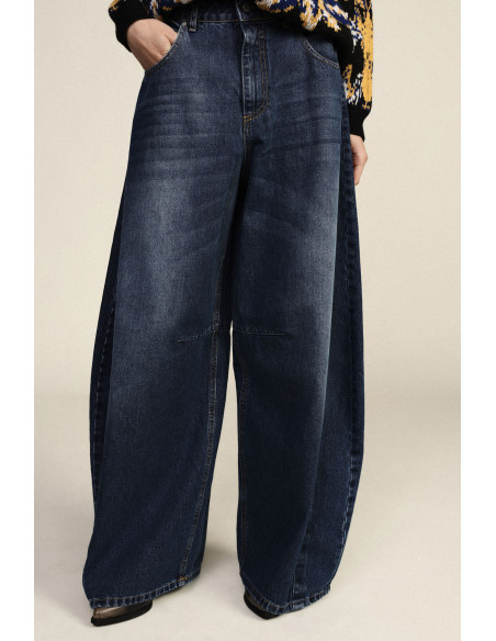 High-waistjeans met wijde pijpen en een vintage wassing Dixie