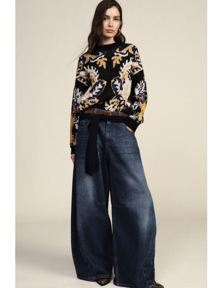 High-waistjeans met wijde pijpen en een vintage wassing Dixie