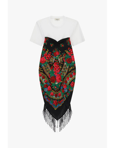 T-shirt met bloemenprint, franjes en hartvormige halslijn Dixie