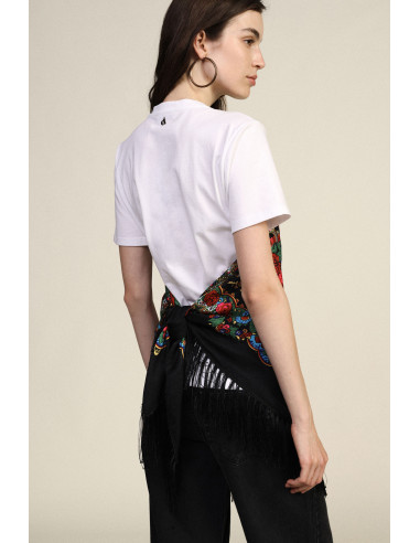 T-shirt met bloemenprint, franjes en hartvormige halslijn Dixie
