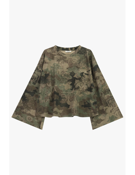 Top met wijde lange mouwen en patchworkprint Dixie