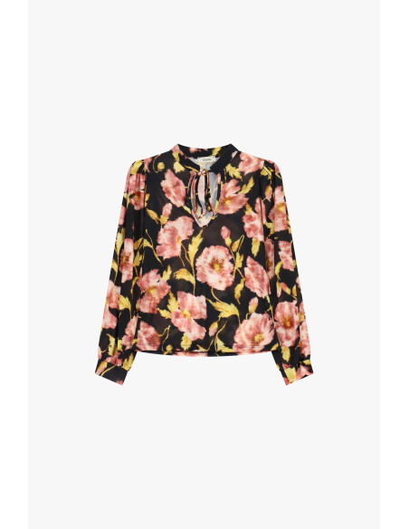 Top met bloemenprint, lange mouwen en een halslijn met strik Dixie