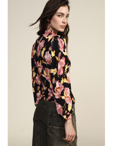 Top met bloemenprint, lange mouwen en een halslijn met strik Dixie