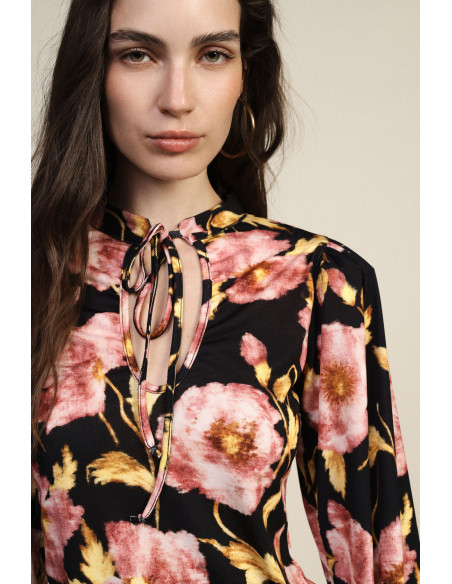 Top met bloemenprint, lange mouwen en een halslijn met strik Dixie