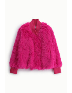 Eco-Korte bontjas met geribde manchetten en kraag Dixie - Fuchsia
