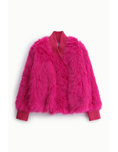 Eco-Korte bontjas met geribde manchetten en kraag Dixie - Fuchsia