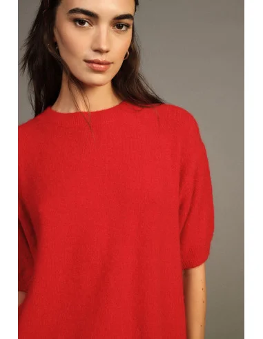 Trui met ronde hals en korte mouwen, los model Dixie - Rood