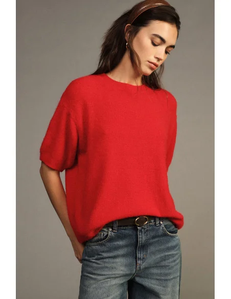 Trui met ronde hals en korte mouwen, los model Dixie - Rood