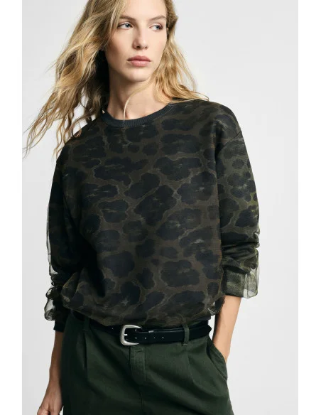 Sweater met dierenprint, ronde hals en lange mouwen Please
