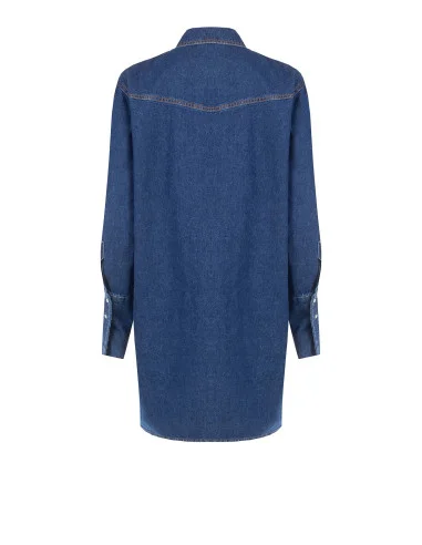 Korte oversized denimblousejurk met zakjes en drukknopen Rinascimento