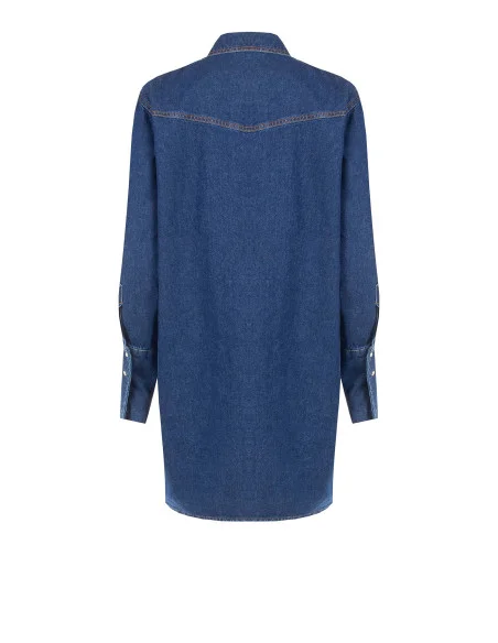 Korte oversized denimblousejurk met zakjes en drukknopen Rinascimento