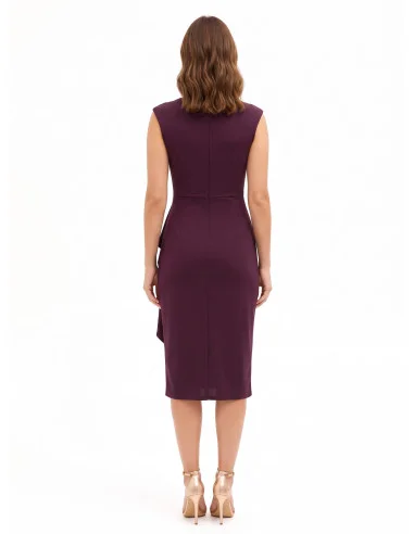 Midi-jurk van lycra met gekruiste V-hals, sieradendetail en lange volant Rinascimento