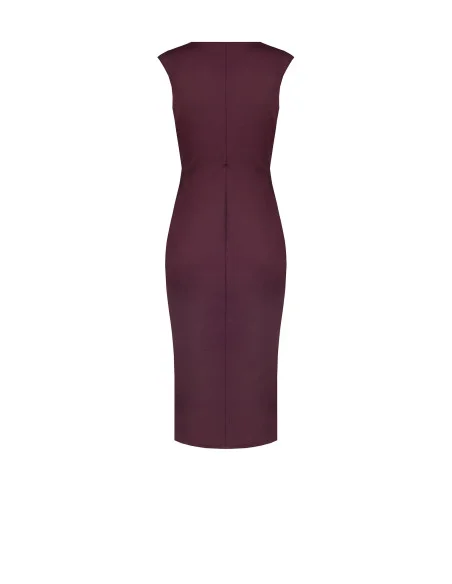 Midi-jurk van lycra met gekruiste V-hals, sieradendetail en lange volant Rinascimento