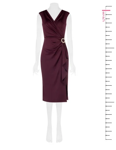 Midi-jurk van lycra met gekruiste V-hals, sieradendetail en lange volant Rinascimento