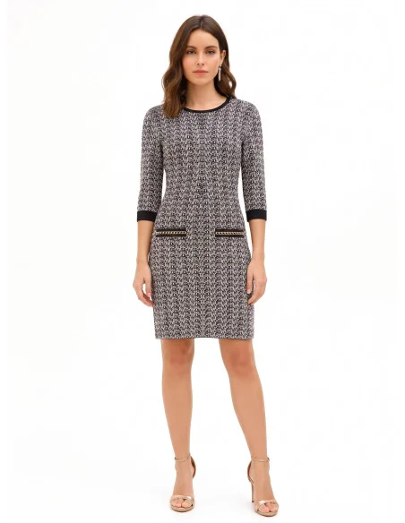 Tweed kokerjurk met lurex Rinascimento - Zwart