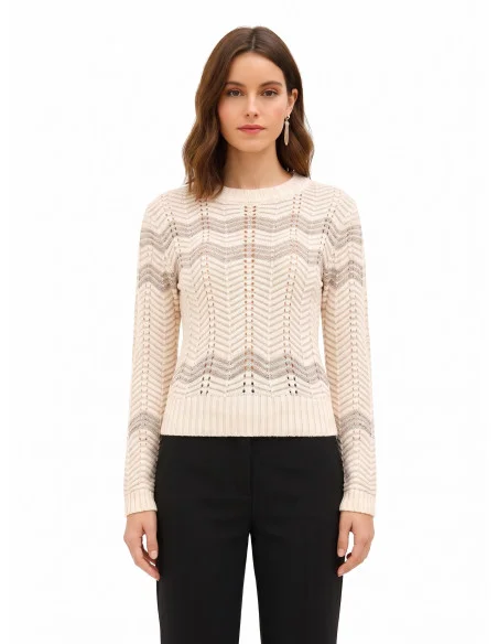 Chevronmotieftrui met lurex Rinascimento - gebroken wit