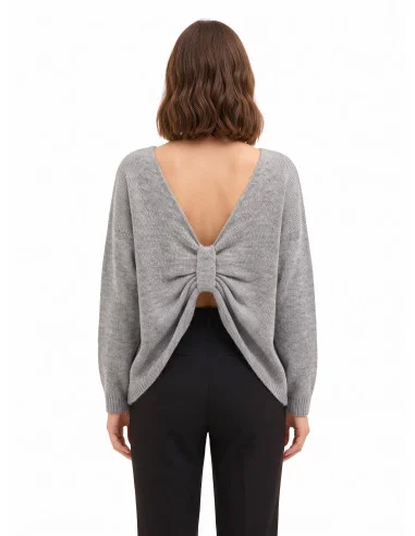 Oversized trui met V-hals en knoop in striklook op de rug Rinascimento - Grijs
