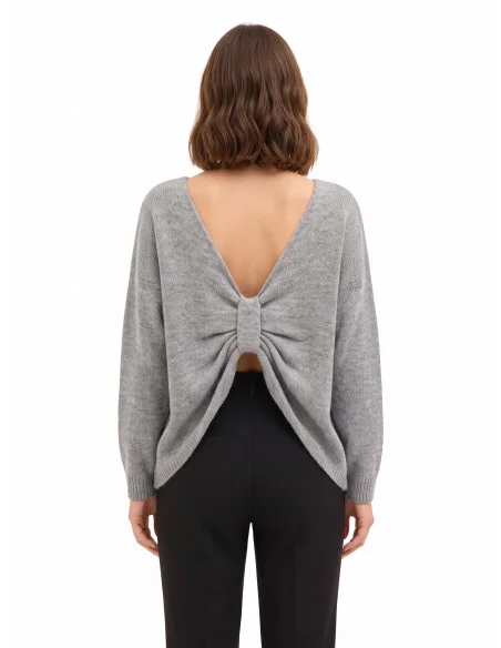 Oversized trui met V-hals en knoop in striklook op de rug Rinascimento - Grijs