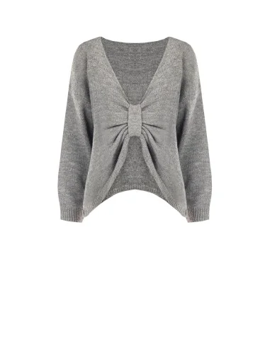 Oversized trui met V-hals en knoop in striklook op de rug Rinascimento - Grijs