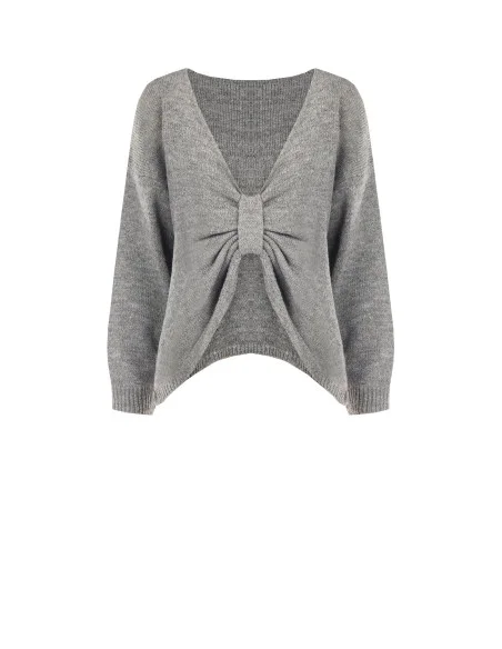 Oversized trui met V-hals en knoop in striklook op de rug Rinascimento - Grijs