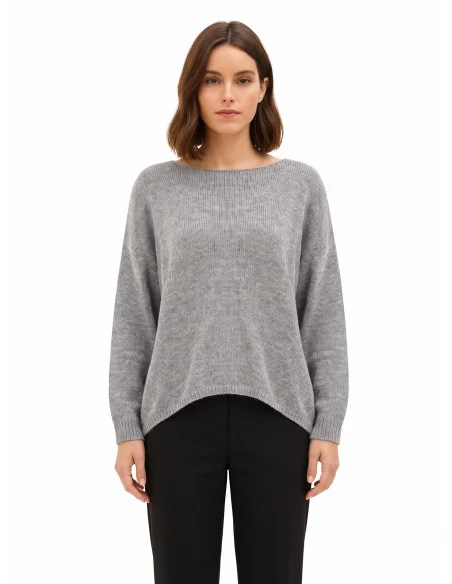 Oversized trui met V-hals en knoop in striklook op de rug Rinascimento - Grijs