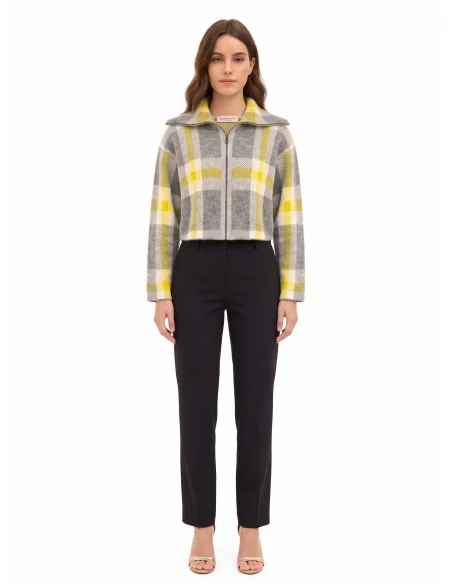 Ruime cropped trui met ruitpatroon en rits Rinascimento - Grijs