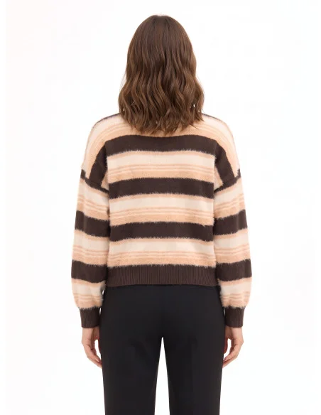 Gestreepte trui van garen met bontlook Rinascimento