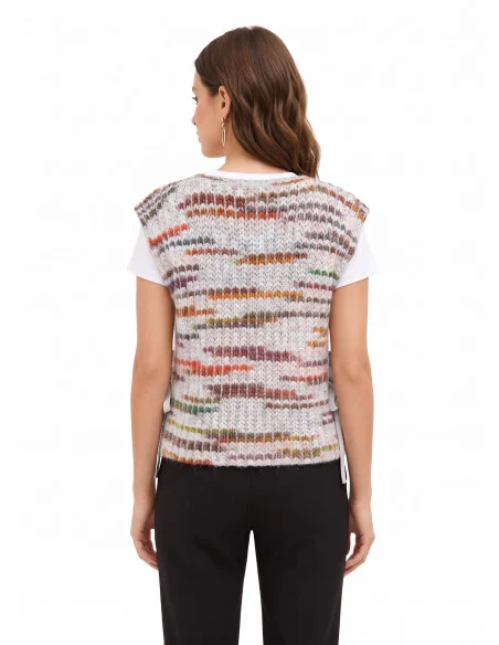 Gebreid vest met lurex en strikbandjes aan de zijkanten Rinascimento