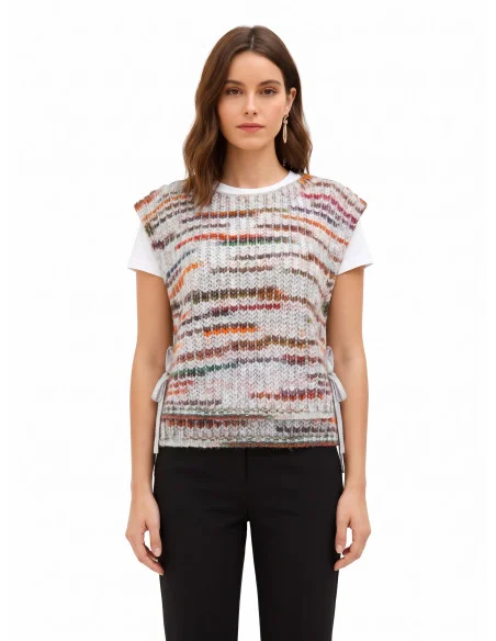 Gebreid vest met lurex en strikbandjes aan de zijkanten Rinascimento