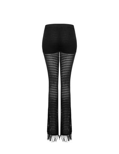 Uitlopende broek van opengewerkt breisel met franjes en geïntegreerde shorts Rinascimento