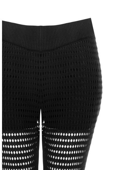 Uitlopende broek van opengewerkt breisel met franjes en geïntegreerde shorts Rinascimento