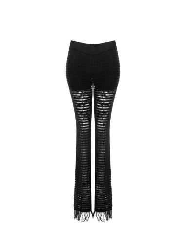 Uitlopende broek van opengewerkt breisel met franjes en geïntegreerde shorts Rinascimento