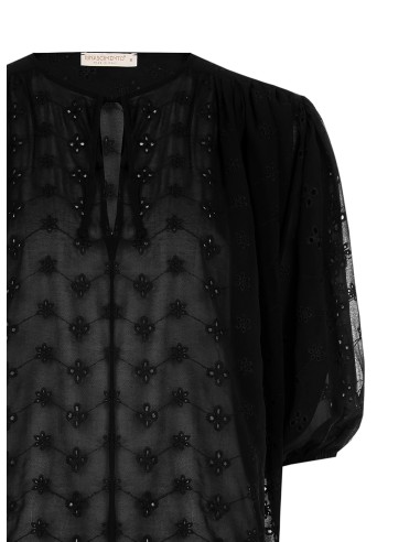 Korte en wijde blouse van geborduurde georgette met bloemenmotief Rinascimento