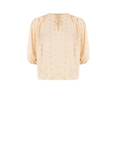Korte en wijde blouse van geborduurde georgette met bloemenmotief Rinascimento