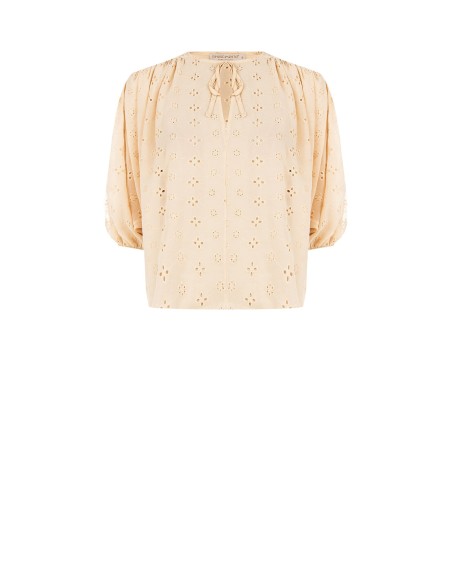 Korte en wijde blouse van geborduurde georgette met bloemenmotief Rinascimento