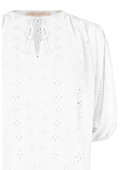 Korte en wijde blouse van geborduurde georgette met bloemenmotief Rinascimento