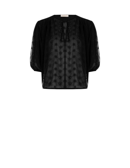 Korte en wijde blouse van geborduurde georgette met bloemenmotief Rinascimento