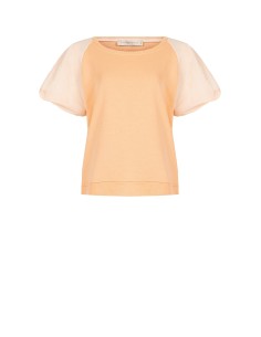 Oversized sweater van katoenmix met nylon pofmouwen Rinascimento