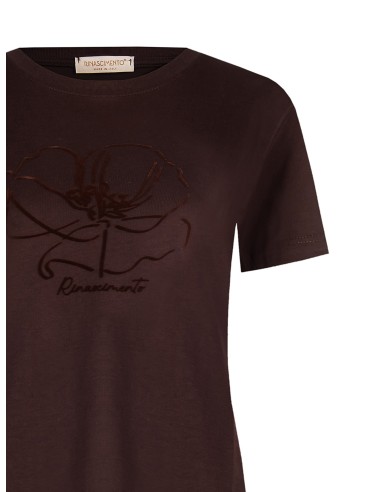 Regular T-shirt van katoen met flockprint van een bloem – Rinascimento