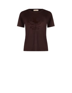 Regular T-shirt van katoen met flockprint van een bloem – Rinascimento