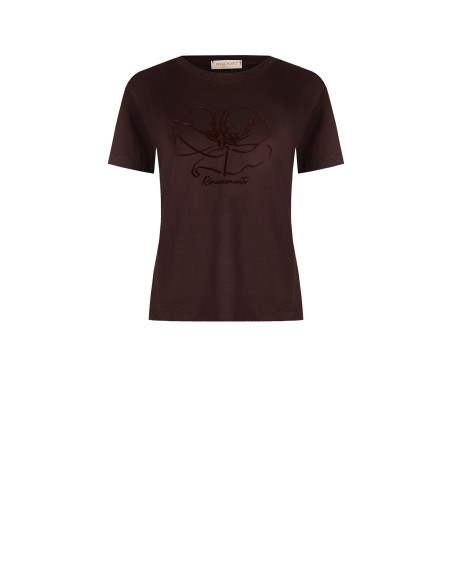 Regular T-shirt van katoen met flockprint van een bloem – Rinascimento