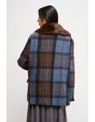 Geruite oversized jas met kraag van imitatiebont Maryley