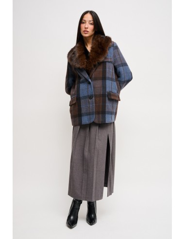 Geruite oversized jas met kraag van imitatiebont Maryley