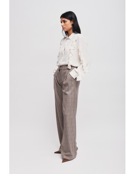 Maryley-pantalon met wijde pijpen in pied-de-poulepatroon