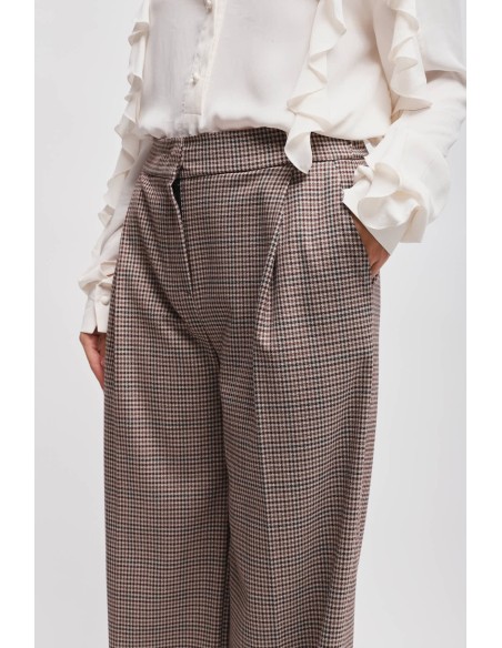 Maryley-pantalon met wijde pijpen in pied-de-poulepatroon