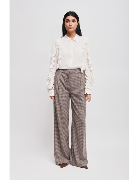 Maryley-pantalon met wijde pijpen in pied-de-poulepatroon